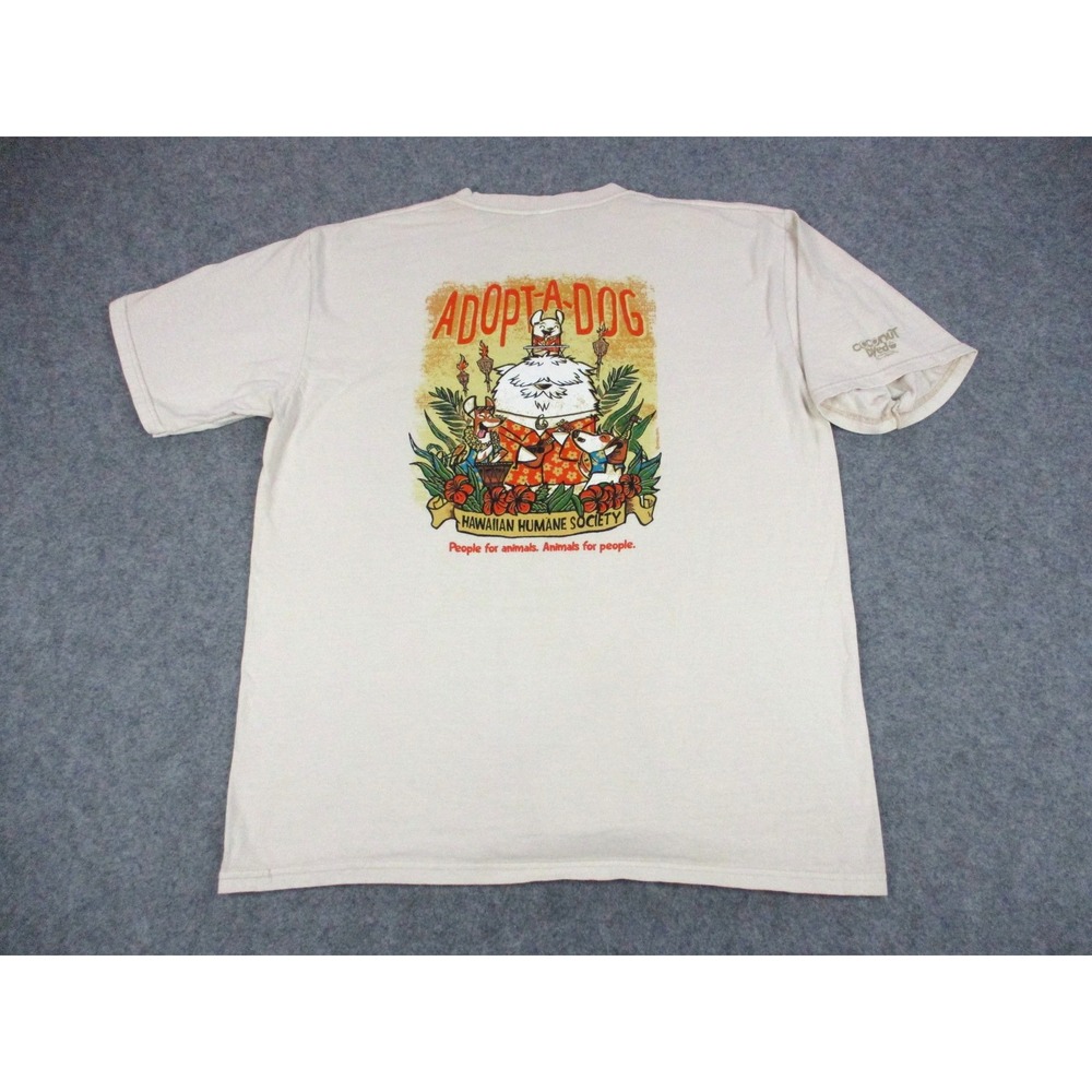 Crazy Shirts Hawaii Shirt Mens Large Beige Adopt A Dog Humane Coconut Dyed Tee